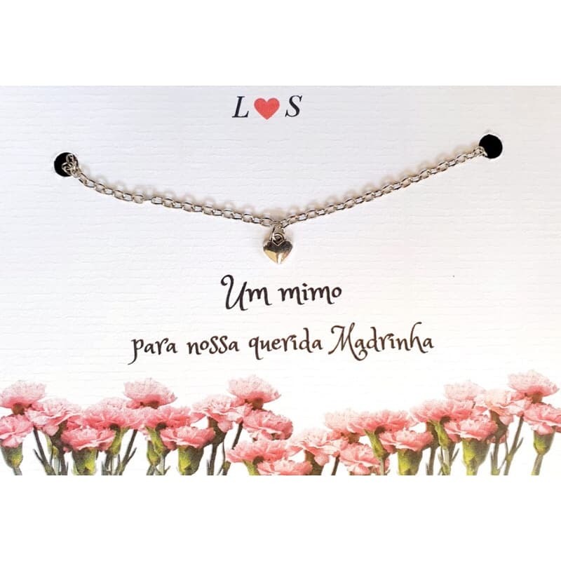 pulseira mini coração cor prata para madrinha e Daminha de Casamento