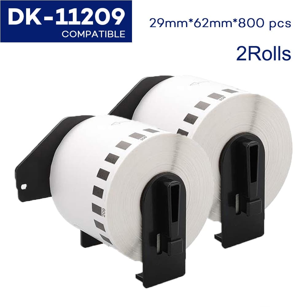 2 Rolos DK-11209 Etiquetas Compatíveis Brother 11209 Fita De Etiqueta De Endereço Pequeno 29 Mm x 62 x 800 Unidades