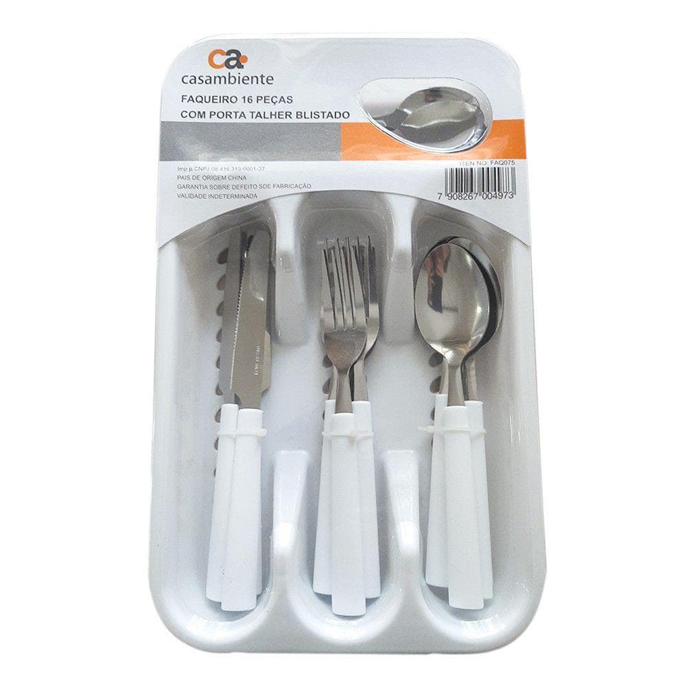 Jogo De Talheres Inox 17 Peças Com Porta Talheres Faqueiro Garfo Colher - Promoção