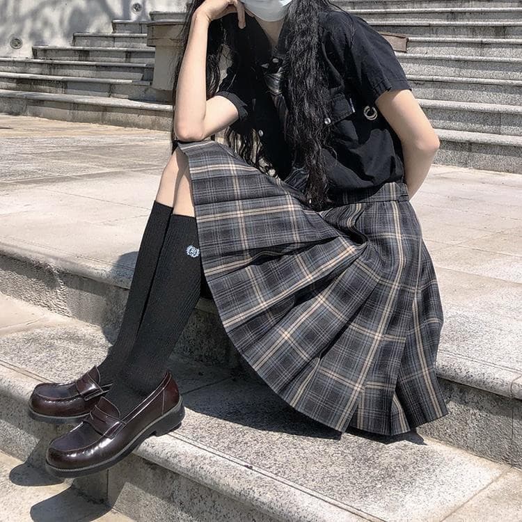[liu]jk duas peças dark series 2020 verão nova versão coreana do jk saia plissada xadrez terno feminino estudante