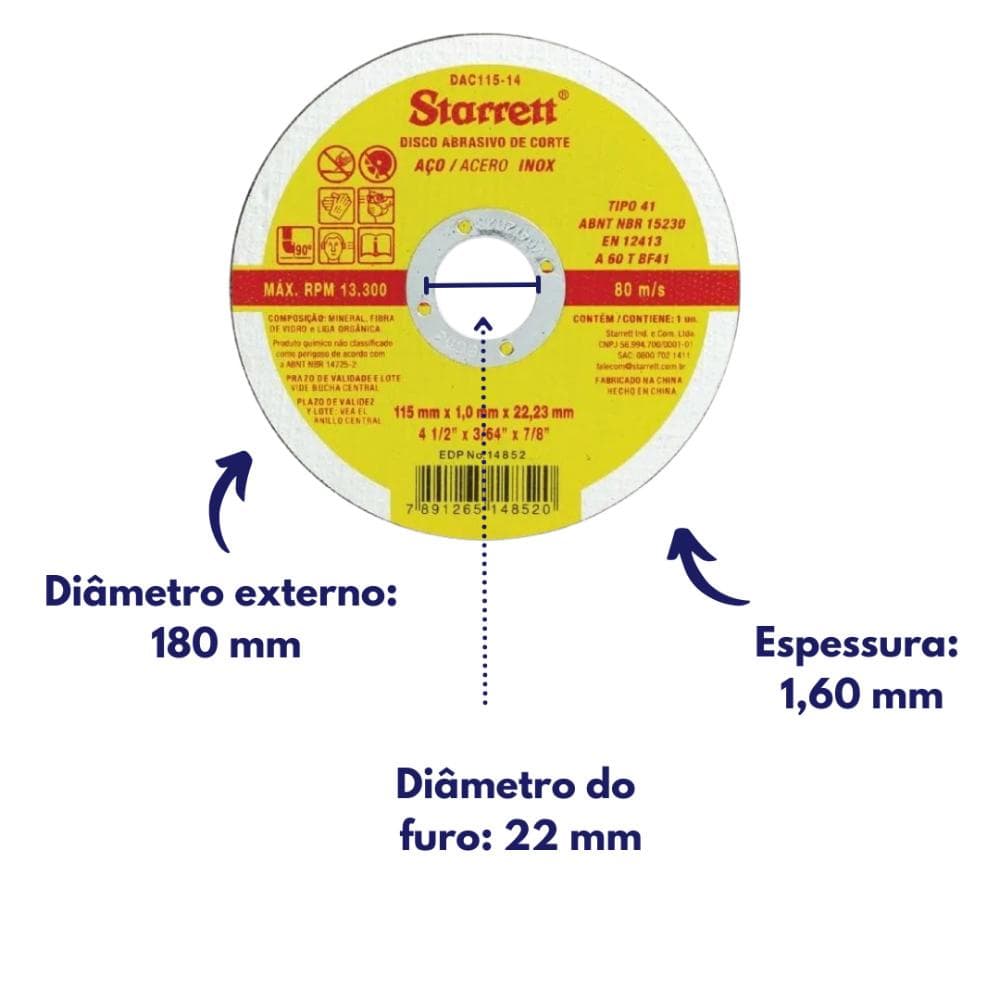 DISCO DE CORTE 7 POL. AÇO INOX ESMERILHADEIRA STARRETT