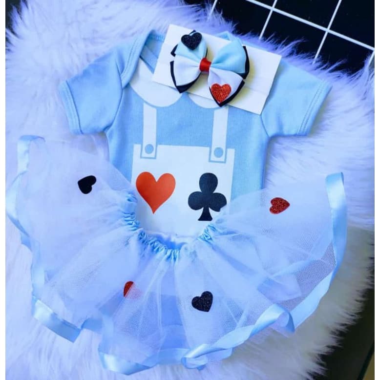 Kit Body Saia Laço Temático Bebê Mêsversário Infantil Alice no País das Maravilhas