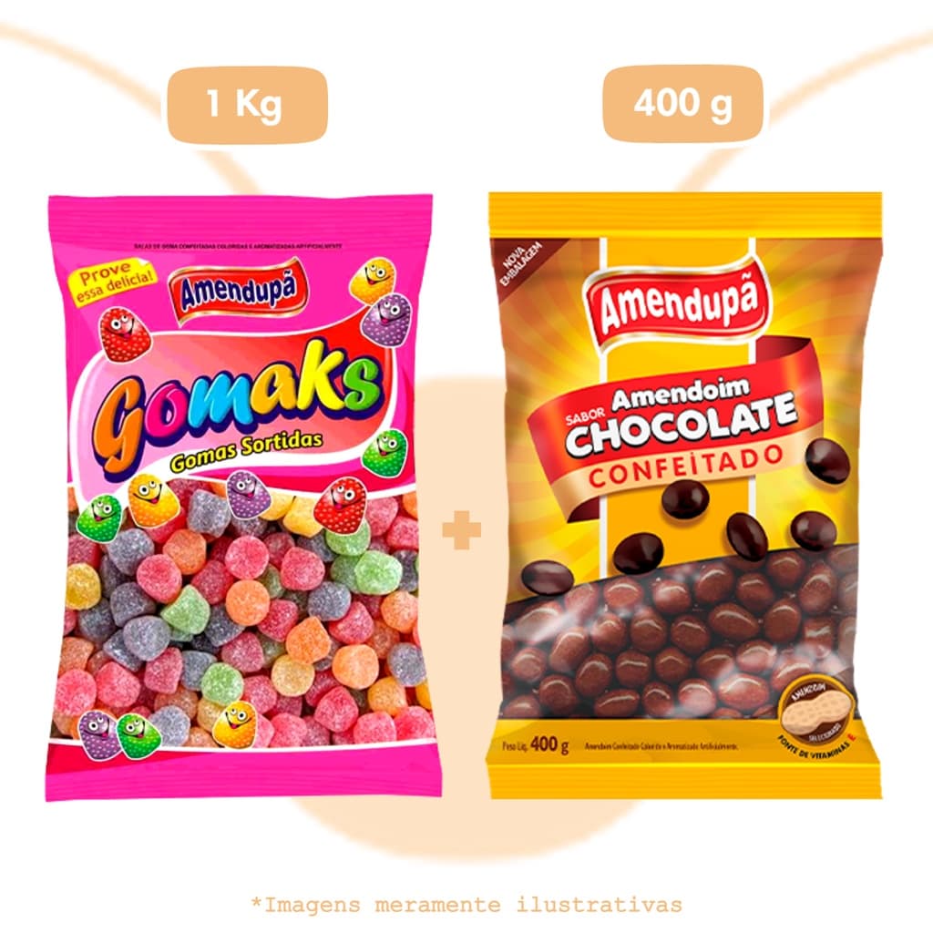 Bala de Goma Gomaks 1Kg + Amendoim Chocolate Amendupã 400g