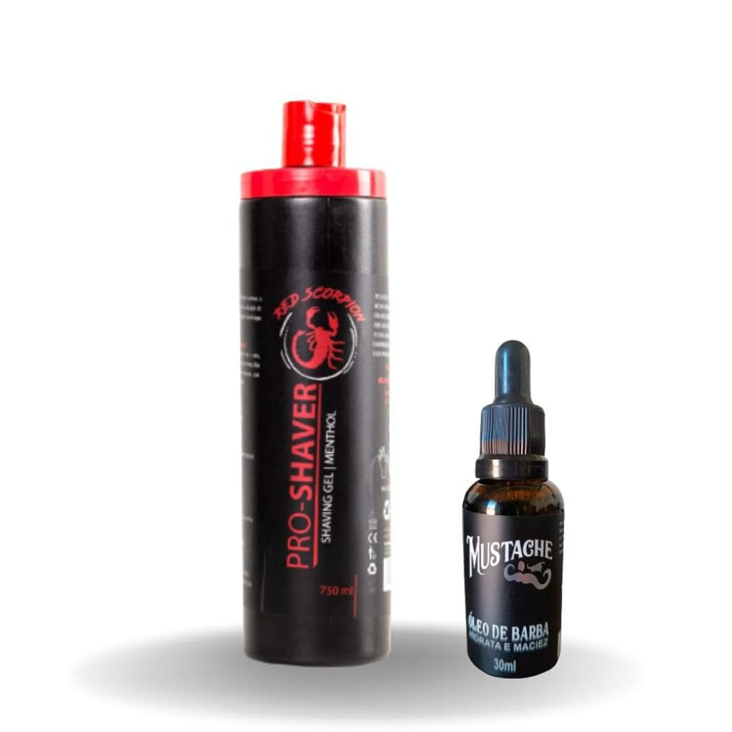 Kit Barbearia , Shaving Gel para Barbear Red Scorpion 750ML, Óleo para Barba Mustache 30 ML, Salão, Barbeiro.