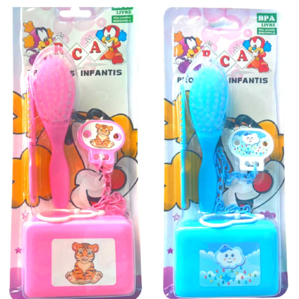 Kit Rca Pente / Escova / Saboneteira Para Bebê Variando Estampas ( Menino / Menina )