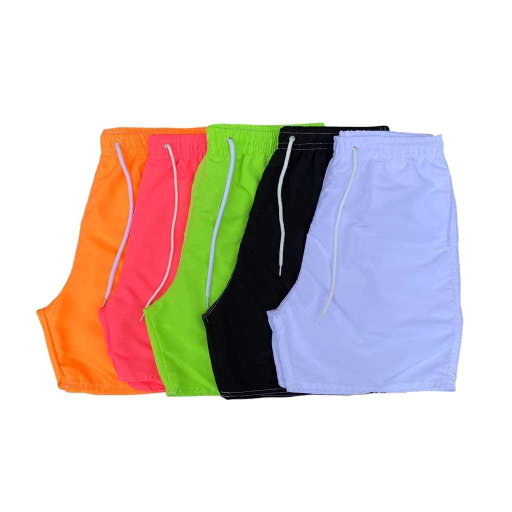 Short de Tactel Liso Adulto Praia Masculino Bermudas Várias Cores Neon