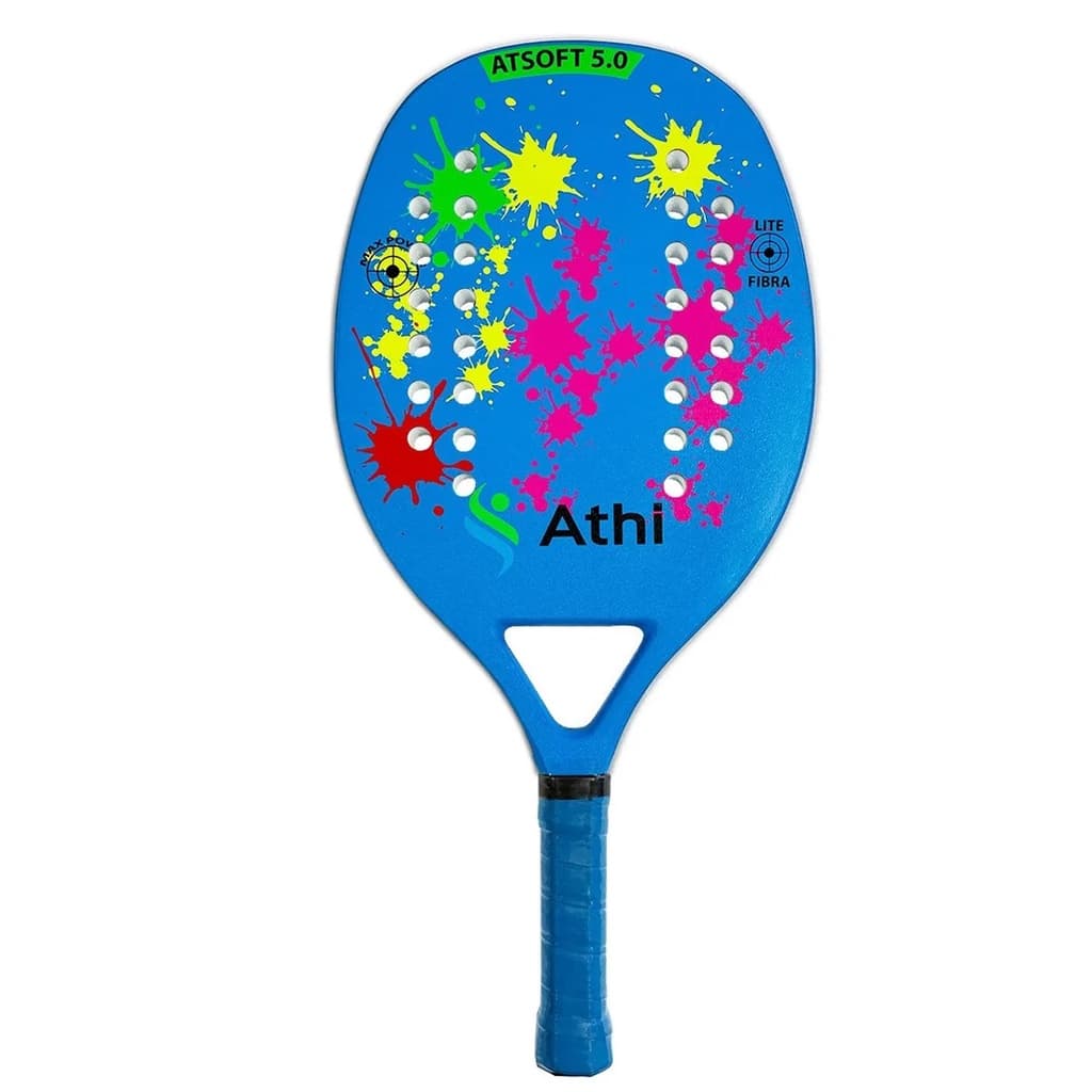 Raquete Beach Tennis Fibra De Carbono 20mm Atsoft 5.0 Athi Azul