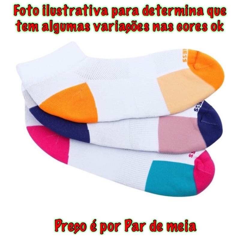 Meia Cano Curto Sem Costura Mas Conforto para pés calcanhar anatômico detalhes coloridos