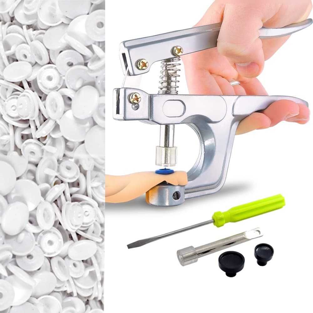 Alicate Pressao Pregar Botao Tic Tac + Botoes Branco 15