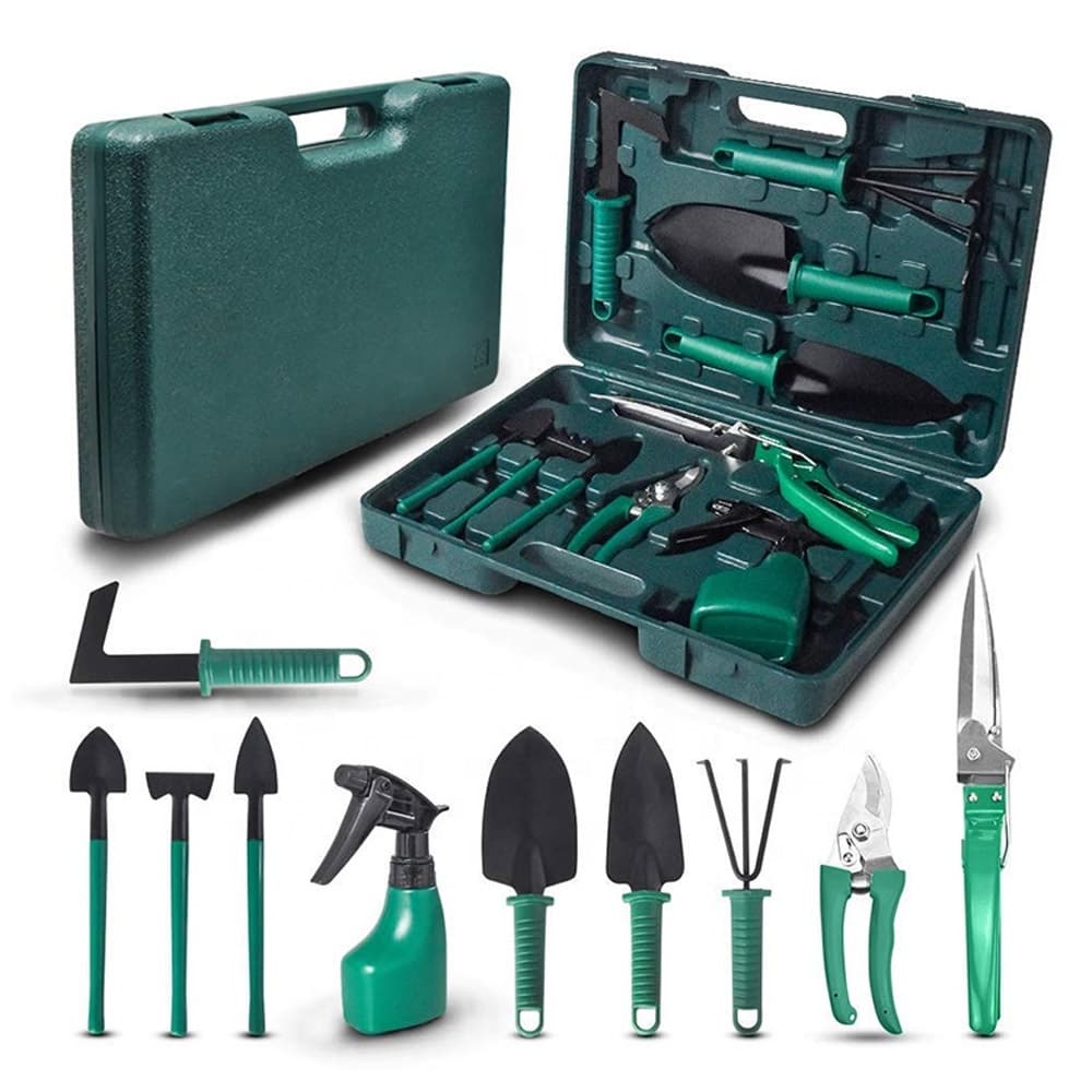 Jogo Kit para Jardinagem Jardim Ferramentas Jardineiro 11 Peças Grama Corta Galho Pá Poda Tesoura Maleta