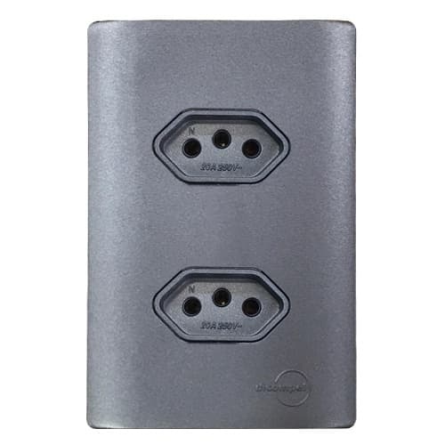 CJ TOMADA DUPLA 10A COM SUPORTE - 4X2 - DICOMPEL NOVARA PRETO GRAFITE TOTAL -  DNV1600/32PGTL