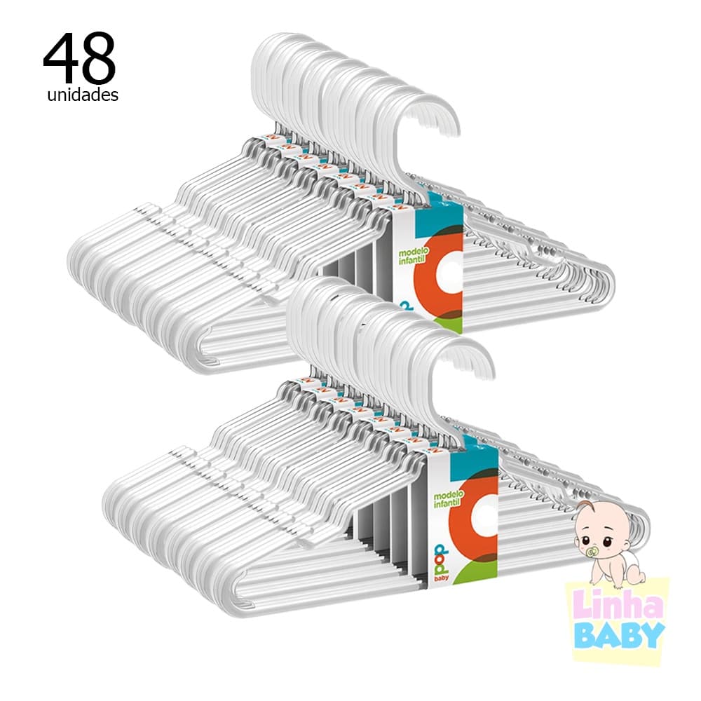 48 unidades Cabide Bebe Acrilico Com Porta Alça Luxo Transparente