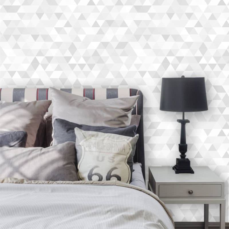Papel de Parede Geométrico Triângulos Cinza 1m x 50cm | Adesivo Decorativo