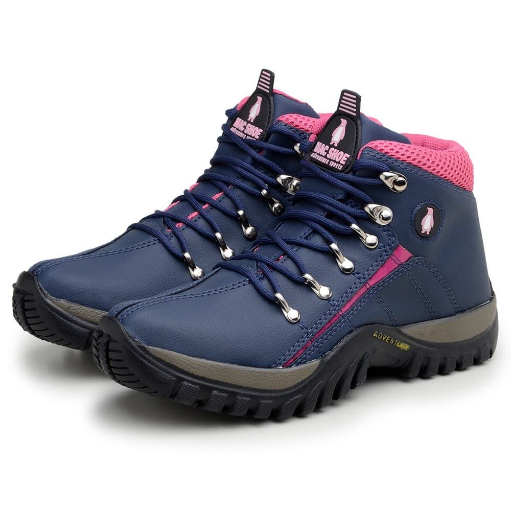 Bota Coturno Adventure Feminino Confortável para Trilhas e Caminhadas Azul e Pink
