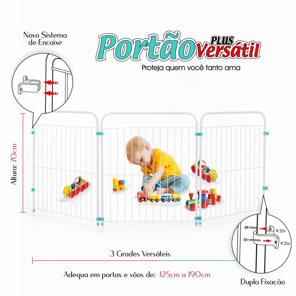 Portão Para Criança Grade De Segurança Para Cachorro - Cercado Versátil Plus c/3 Grades