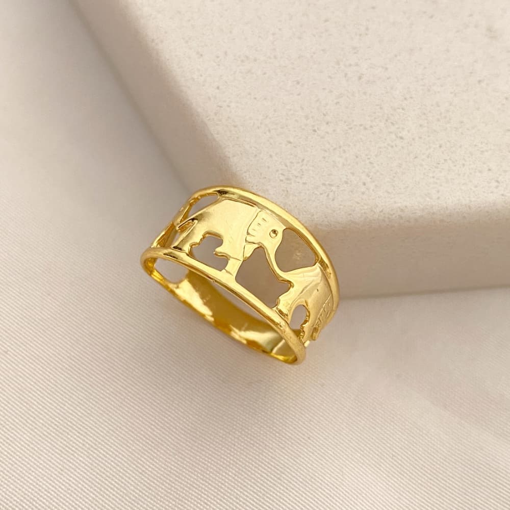 Anel elefantes folheado a ouro 18k
