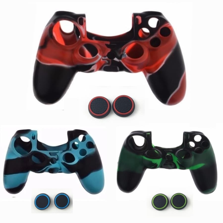 Kit Com1 Capa de Silicone Para PS4 Com 2 Grips  Para Controle
