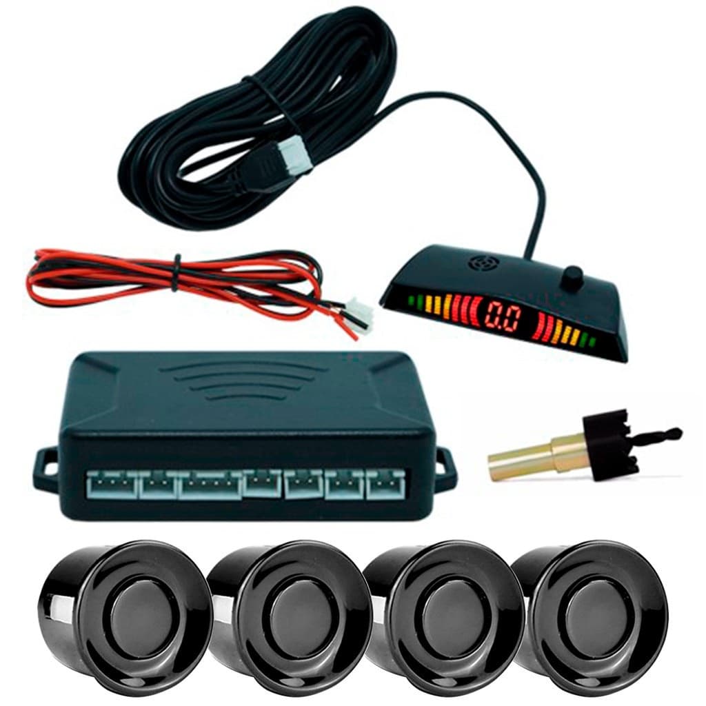 Sensor de Estacionamento 4 Sensores Ré Led Sonoro Preto 22mm