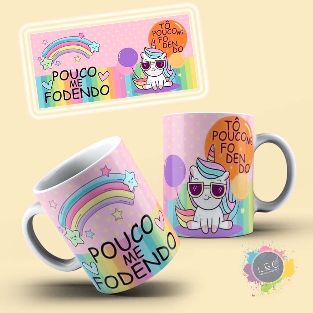 CANECA DE PORCELANA "POUCO ME FODENDO" - CANECA UNICÓRNIO INDELICADO - CANECAS ENGRAÇADAS
