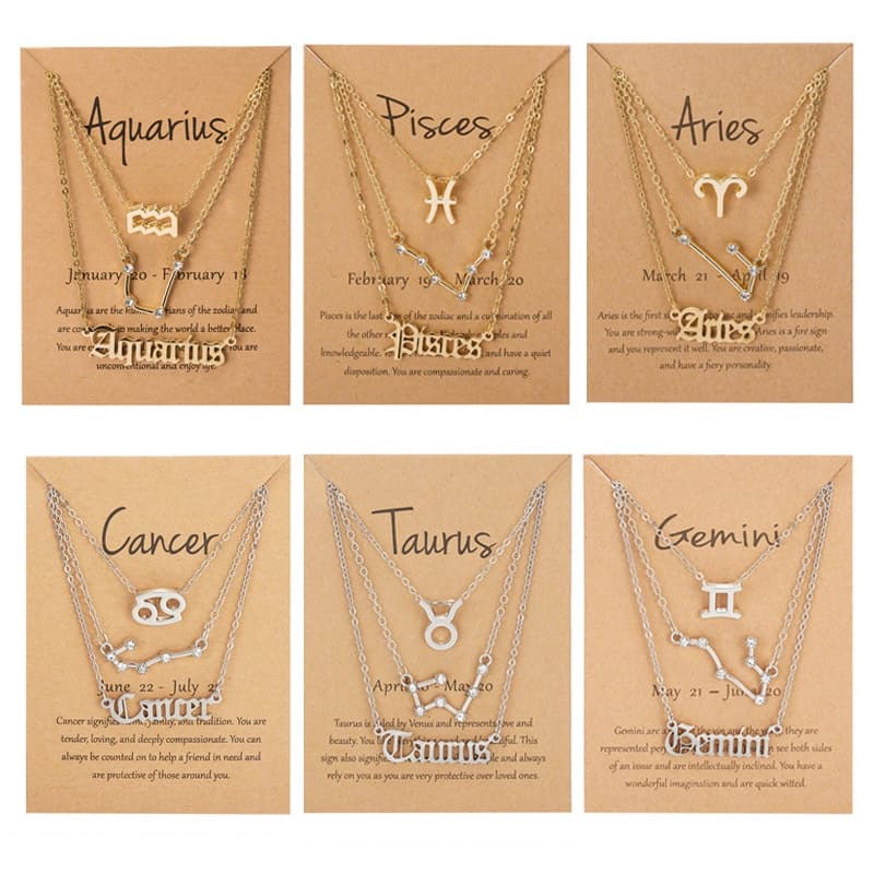 3 Pcs Estrela De Papelão Signo Do Zodíaco Pingente 12 Constelação Charme Ouro Prata Colar Cância Leo