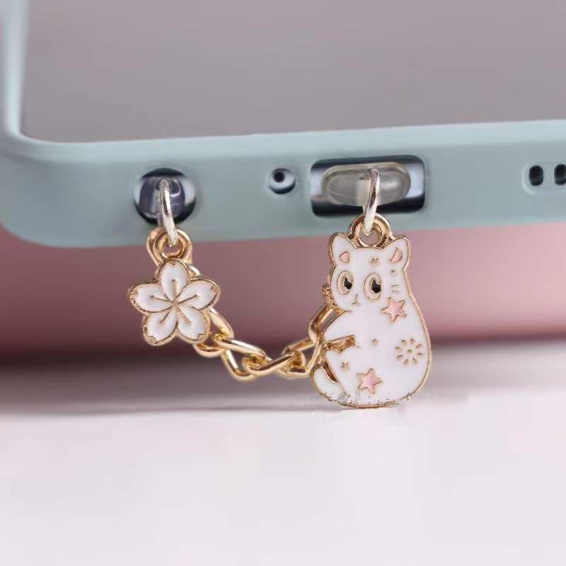 Telefone Celular Anti-Poeira Plug Cartoon Cute Cat Pequena Flor Móvel Porta De Carregamento Fone De Ouvido Jack Jóias