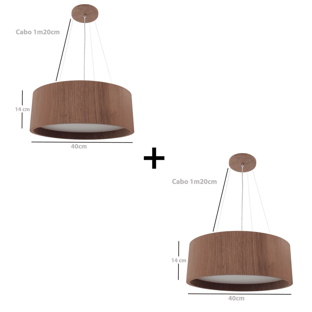 Kit 2 Pendente Wood Redondo 40cm - 4 luzes E27