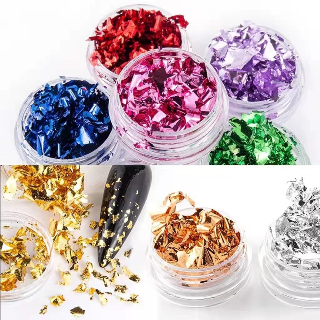 KIT 10 Folhas De Ouro Colorida Decoração Unhas Encapsuladas