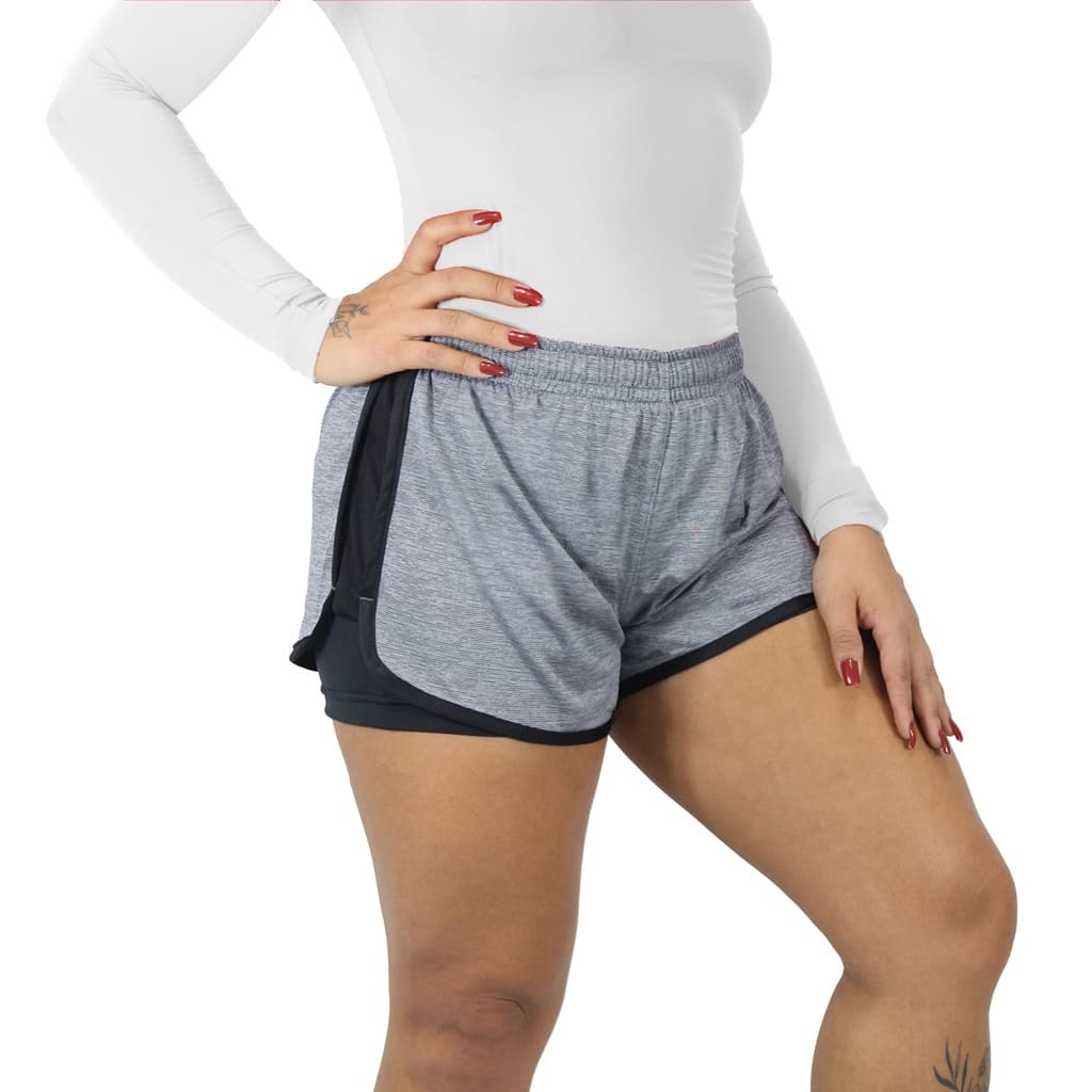Short Feminino Treino Finta Run Daisy com Forro Térmico Cinza e porta celular