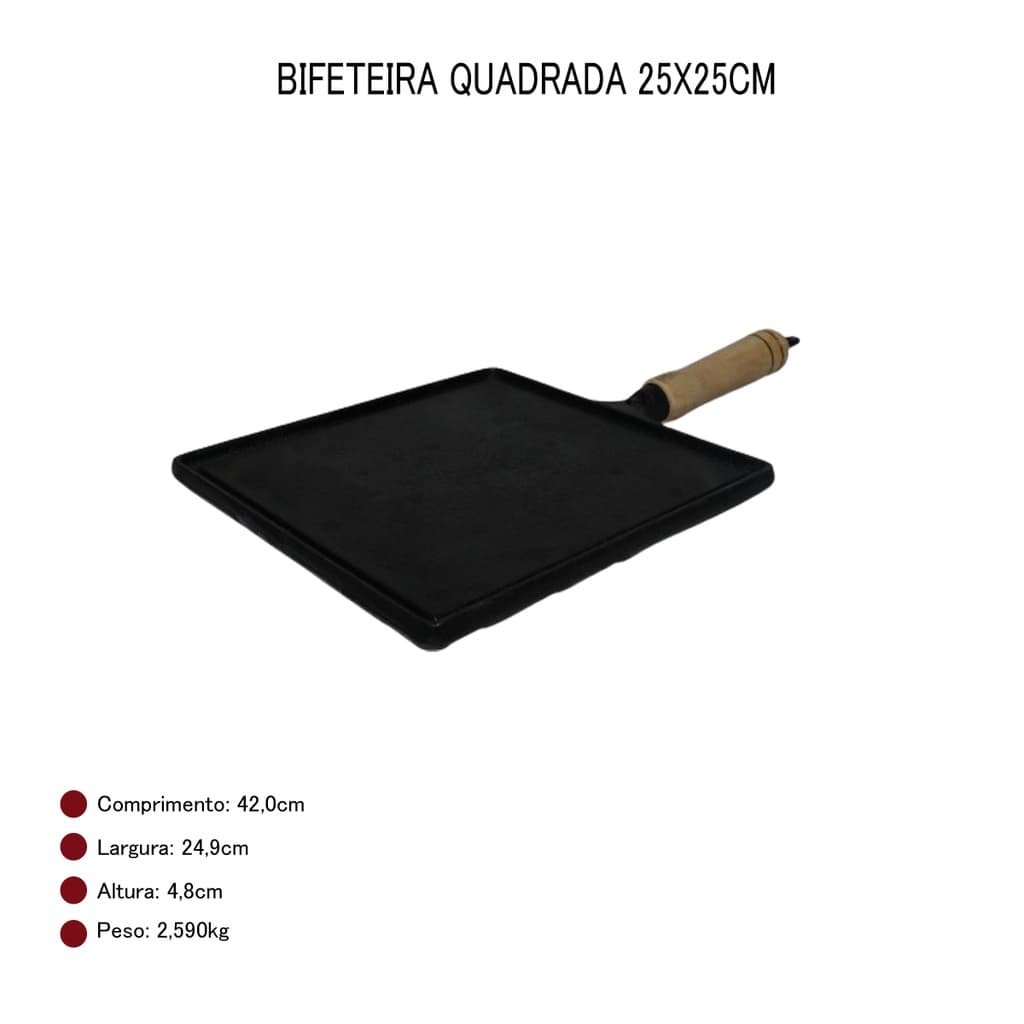 Chapa Bifeteira Em Ferro Fundido 25x25 Cm Quadrada Lisa