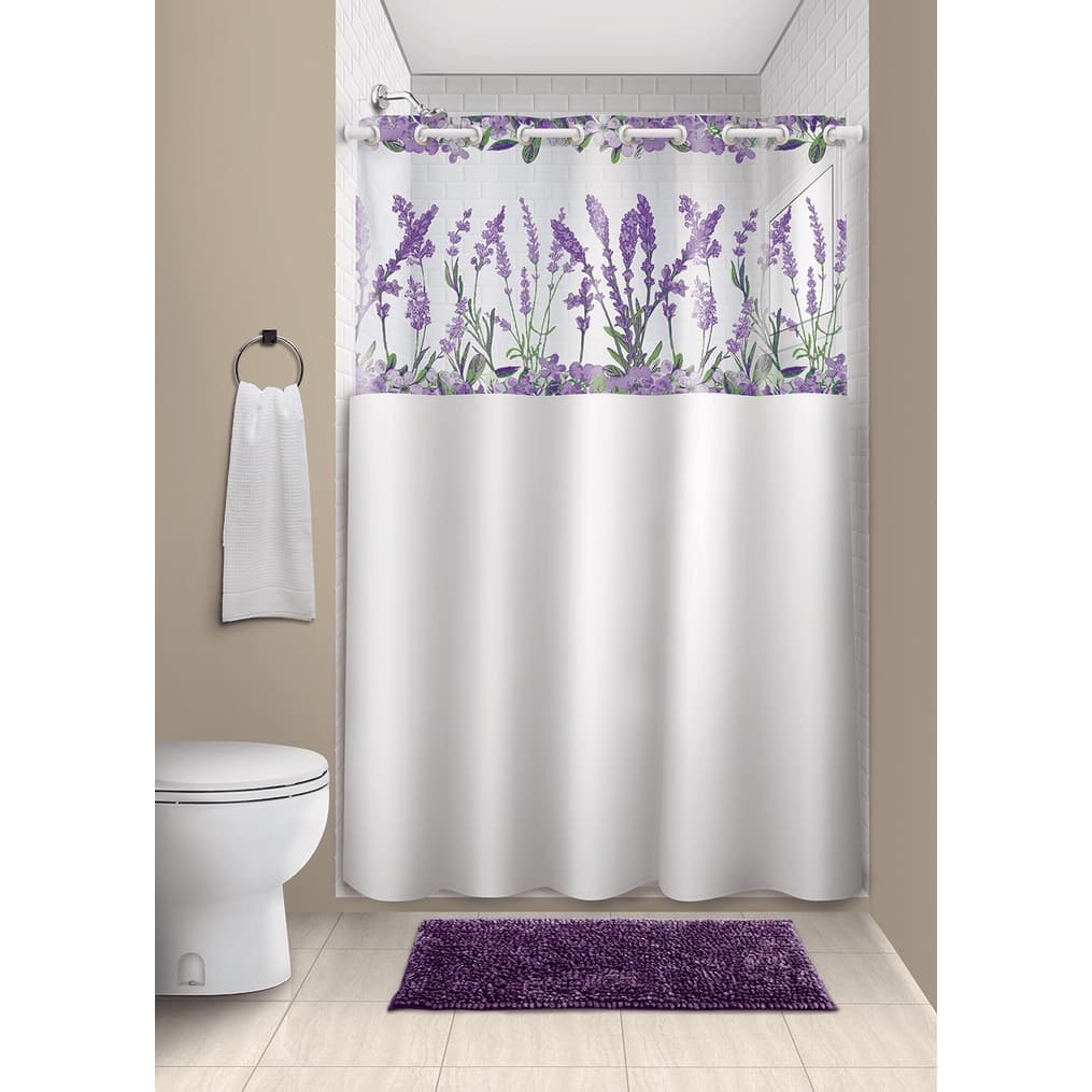 Cortina Box Com Visor Transparente Em PVC Para Banheiro Anti Mofo Gramatura Grossa Lavanda
