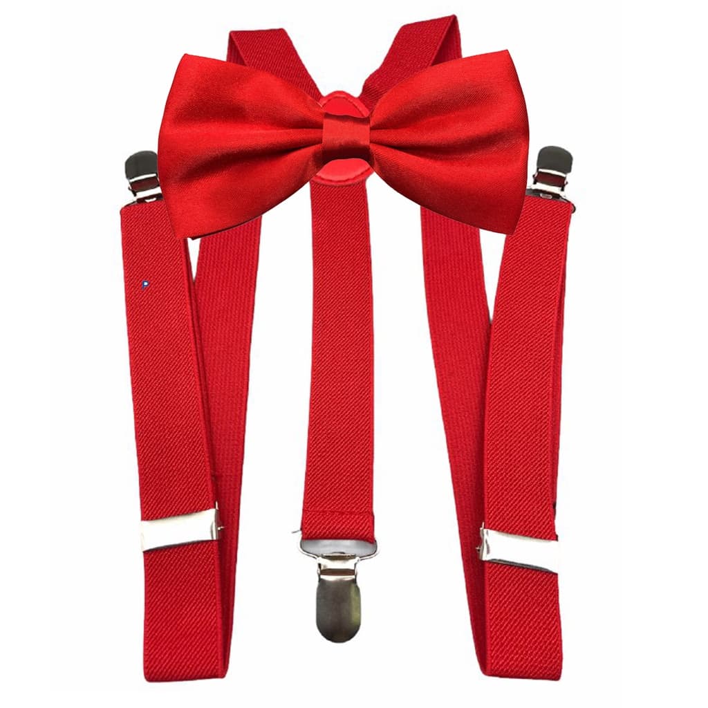 KIT Suspensório e Borboleta Vermelho Ferrari Infantil Adulto Unissex
