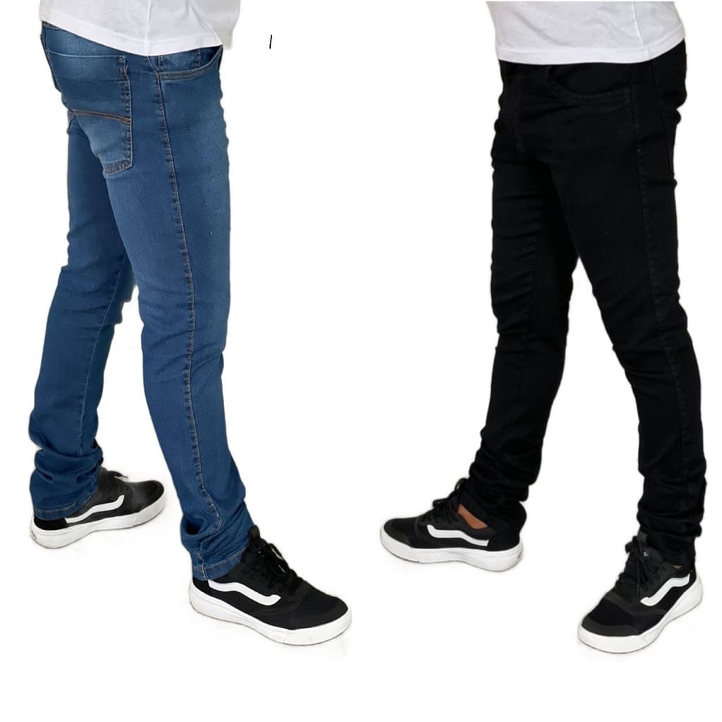 Kit Com 2 Calças Jeans Slim Masculina Modelo Destroyed e Lisa - TEUCATI