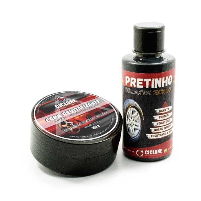 Kit Cera Revitalizadora + Pretinho BlackGold Ciclone para limpeza automotiva, carro, moto e caminhão.