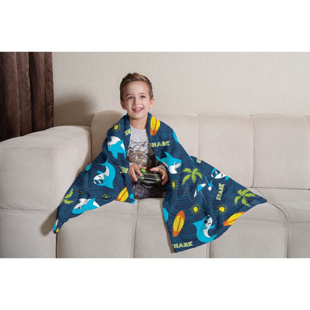 Manta Infatil Solteiro Menino Summer Shark - Lepper 1,50x1,25