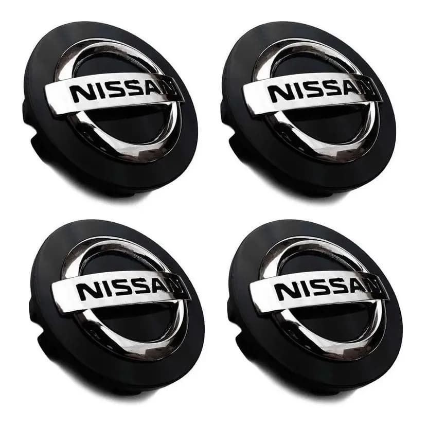 Kit 04 Calotinha Miolo Centro Tampa Roda Nissan Preto Com Boton Cromado