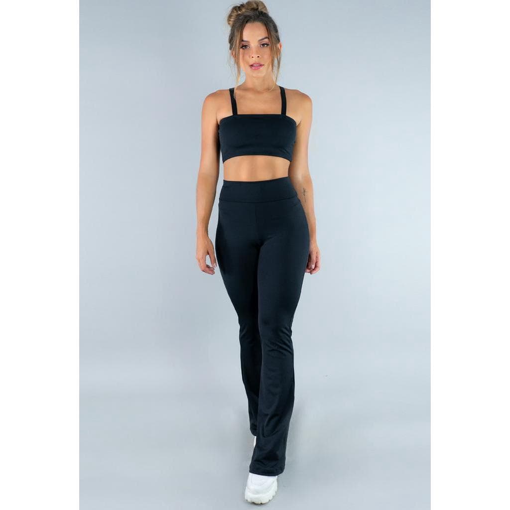 Conjunto MVB Modas Calça Flare Feminina e Top Faixa com Alça