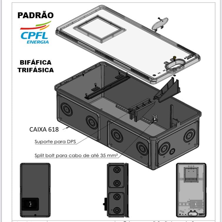 Caixa Medidor Luz Polifásico - Bifasico e Trifasico - Padrão CPFL - Visor Frontal