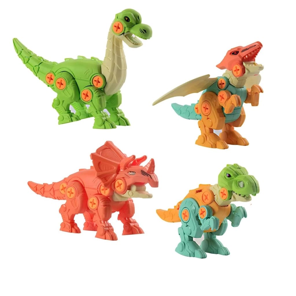 Kit Brinquedo Infantil 4 Dinossauros Desmontável Ferramenta