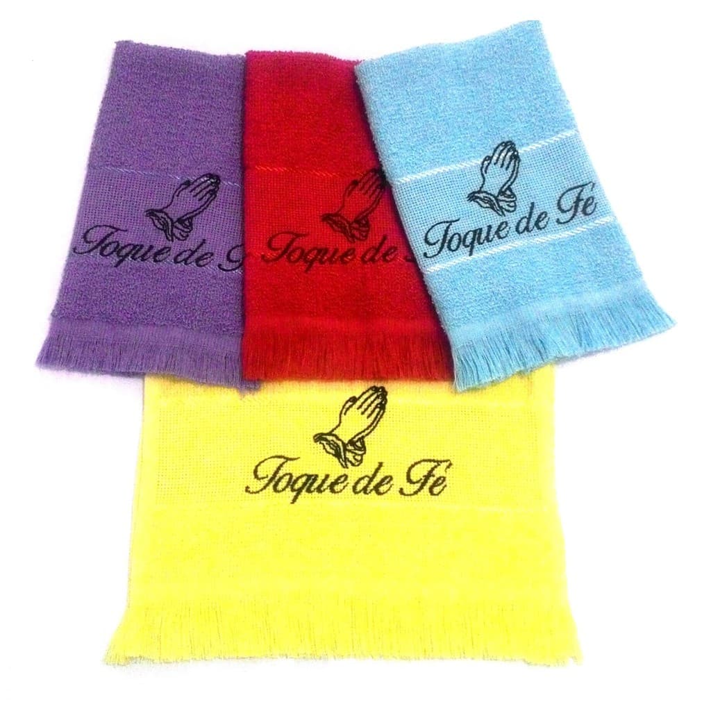 Toalhinha de Mão 23x36 Bordada TOQUE DE FÉ Mensagem Lembrancinha Evento Religioso Festa na Igreja