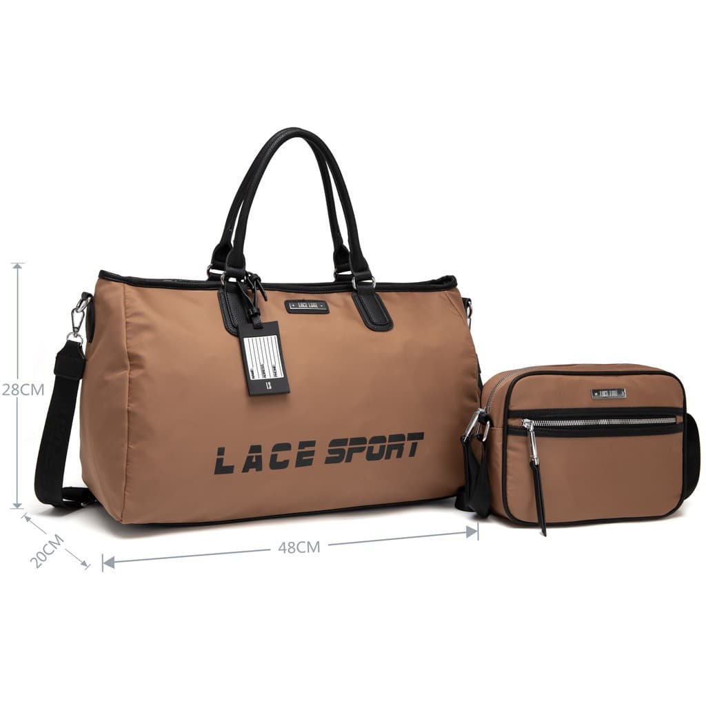 [Backpacker] Entrega rápida Kit Bolsa Grande De Viagem Ou Academia Nylon  Masculino/Feminina Com Bolsa Transversal Lace Lore -AC16548