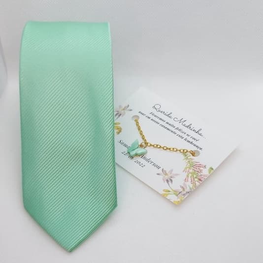 kit Gravata para padrinho com pulseira para madrinha cor verde menta para casamento