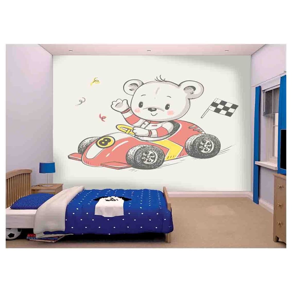 papel de parede Infantil ursinho carro piloto m² AZS115