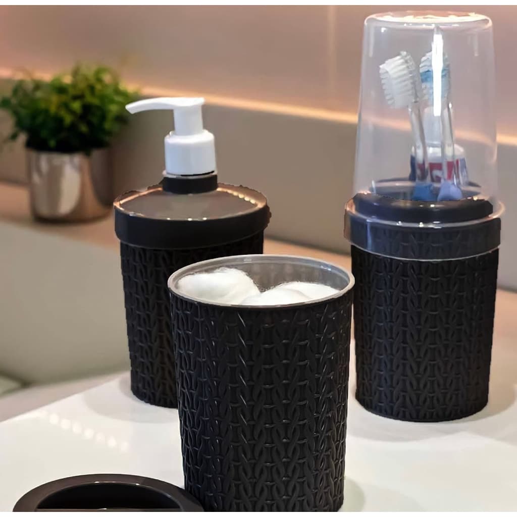 Kit Porta Escova + Porta Sabonete Liquido + Porta Algodão/cotonete