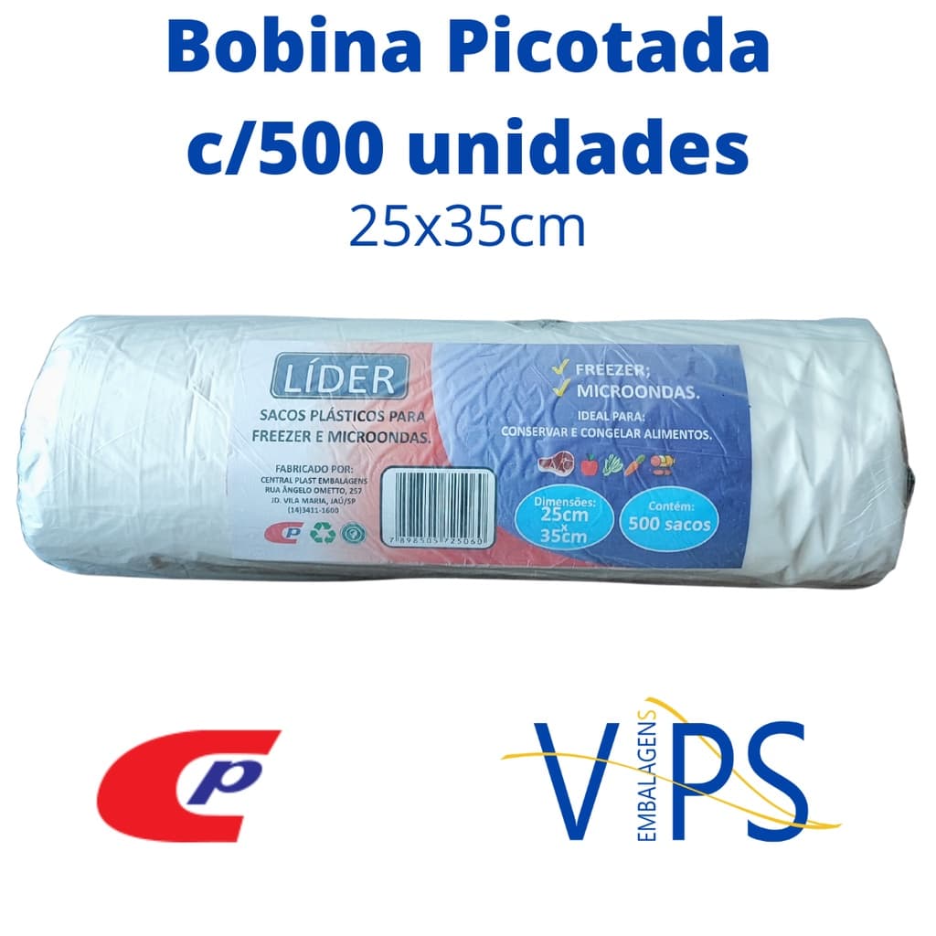 Bobina Picotada Plástica LÍDER 25x35 C/500 Centralplast.