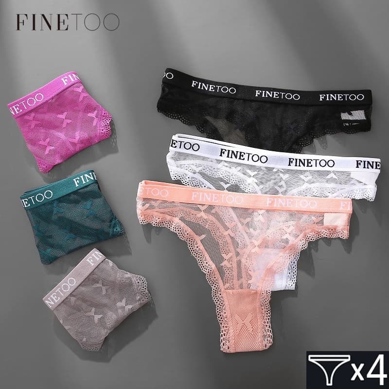 FINETOO 4pçs/Conjunto Calcinha Fio Dental De Renda Floral Feminina