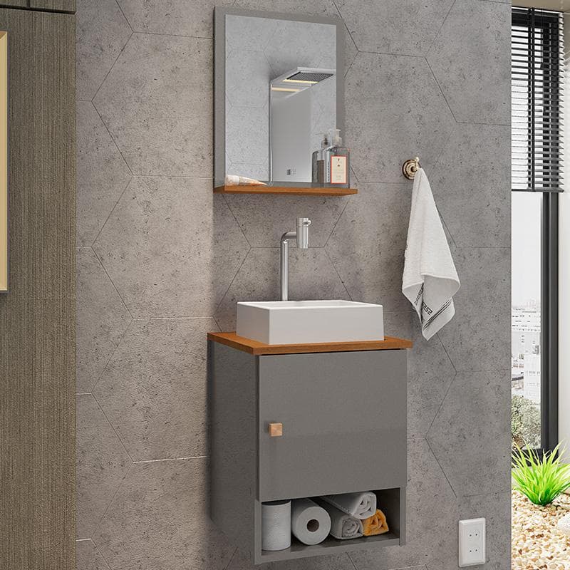 Gabinete Arm Banheiro Lima 1 Porta com Cuba Tulipa Branca