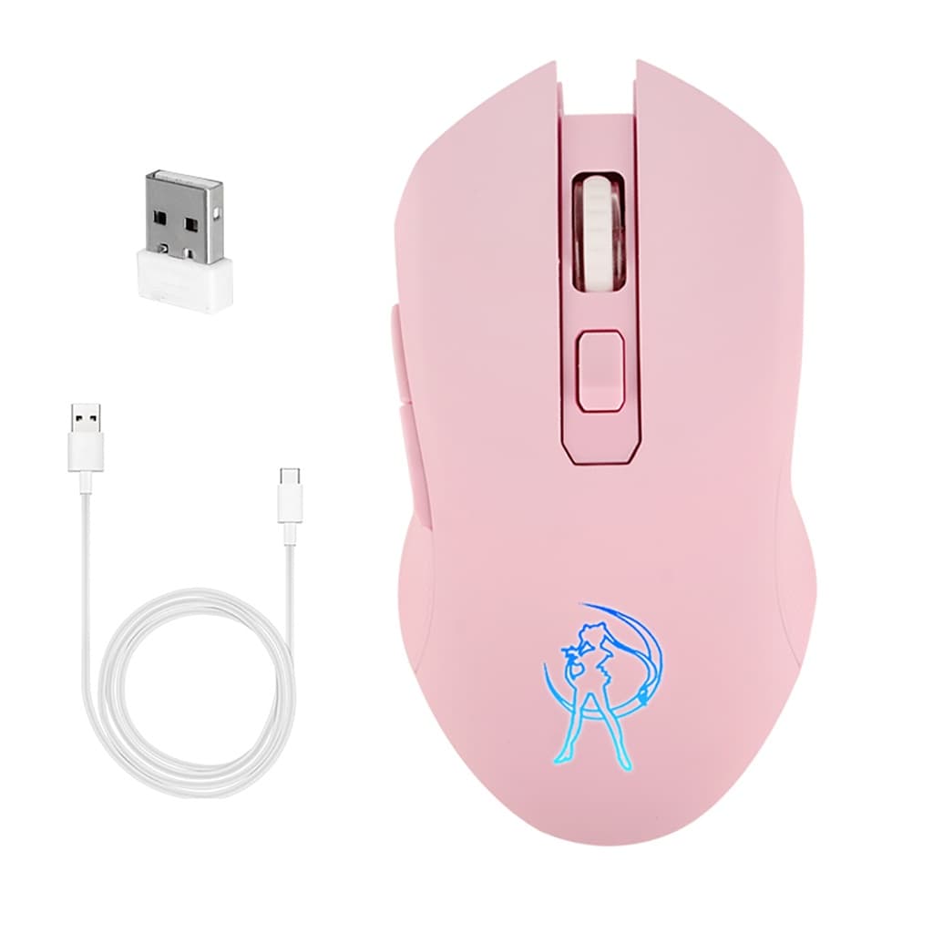 Mouse Gamer Computador Rosa Com Luz De Fundo , Ergonômico Recarregável Óptica Sailor Moon , 2400dpi Silencioso