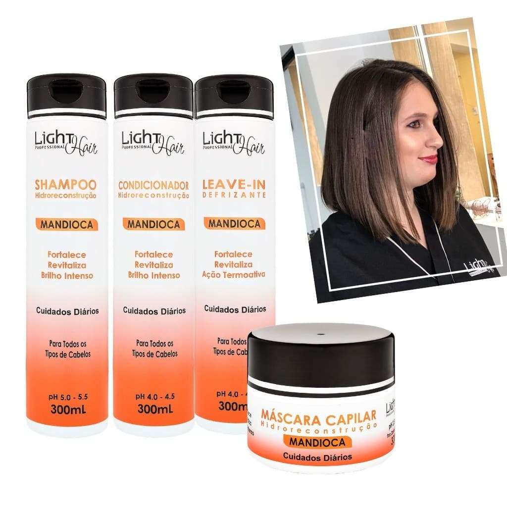 Kit Reconstrução de Mandioca Shampoo - Condicionador - Leavin e Mascara 300mL - Light Hair