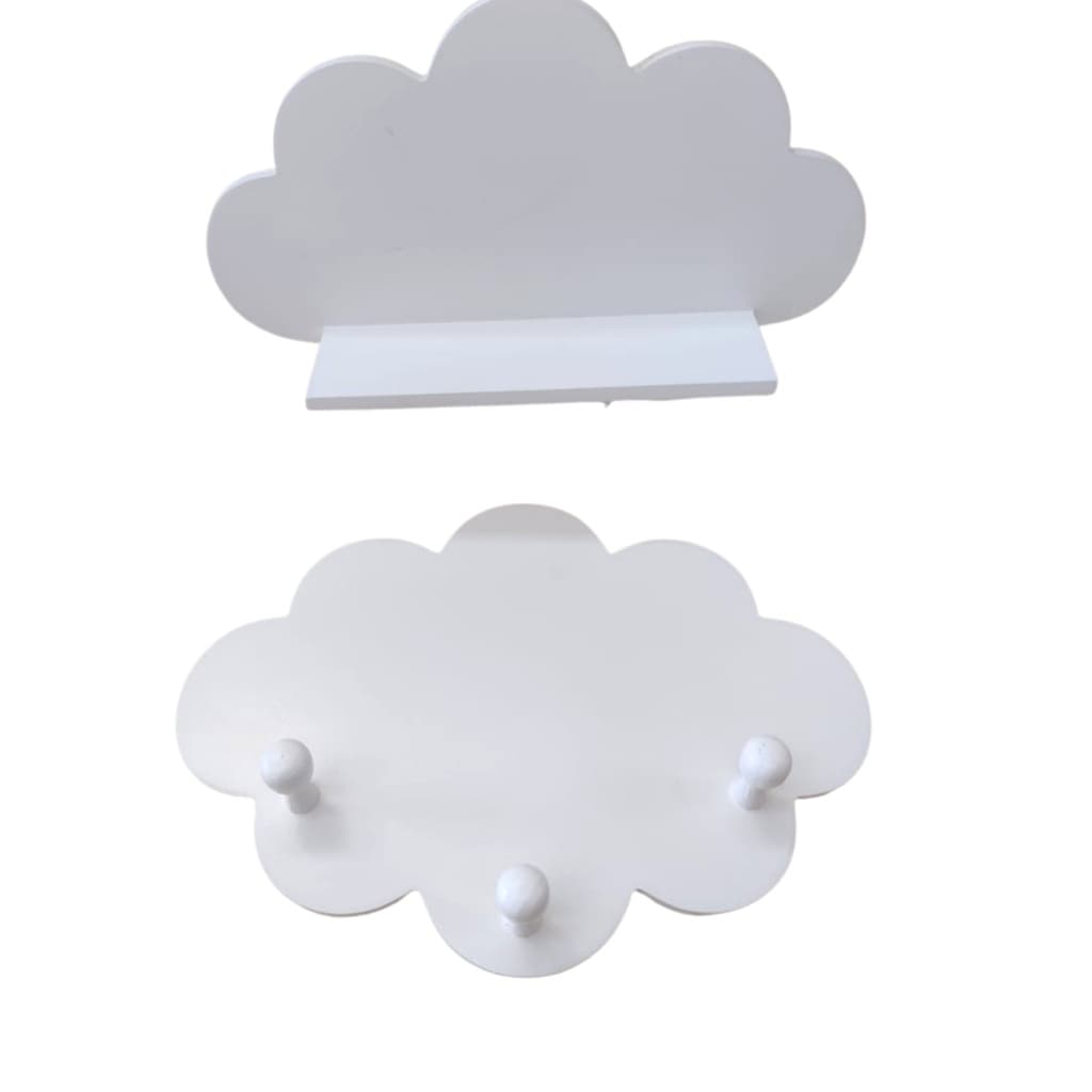 Prateleira e Cabideiro  Nuvem em Mdf Decoração Quarto Bebê MDF