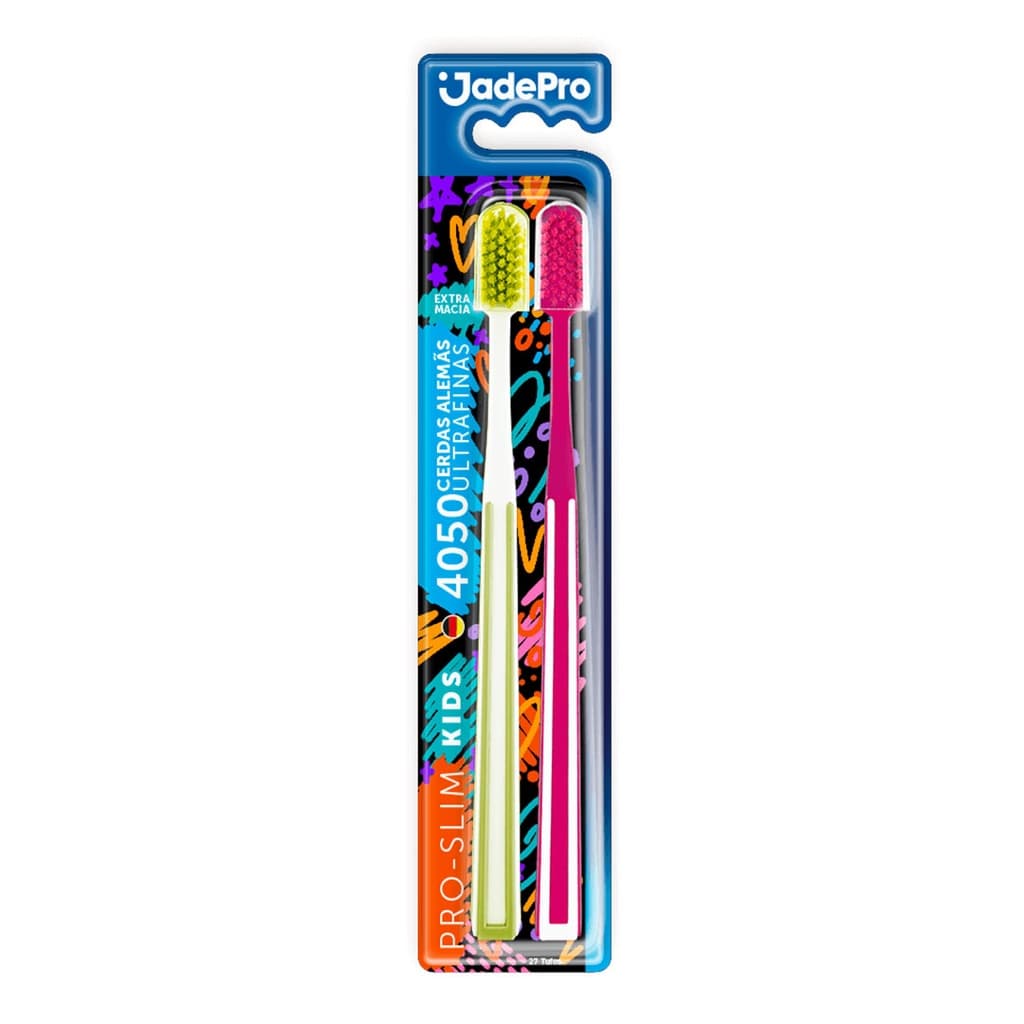 Escova de Dente Infantil Pro Slim Kids 4050 Cerdas Ultra finas kit 2un JadePro